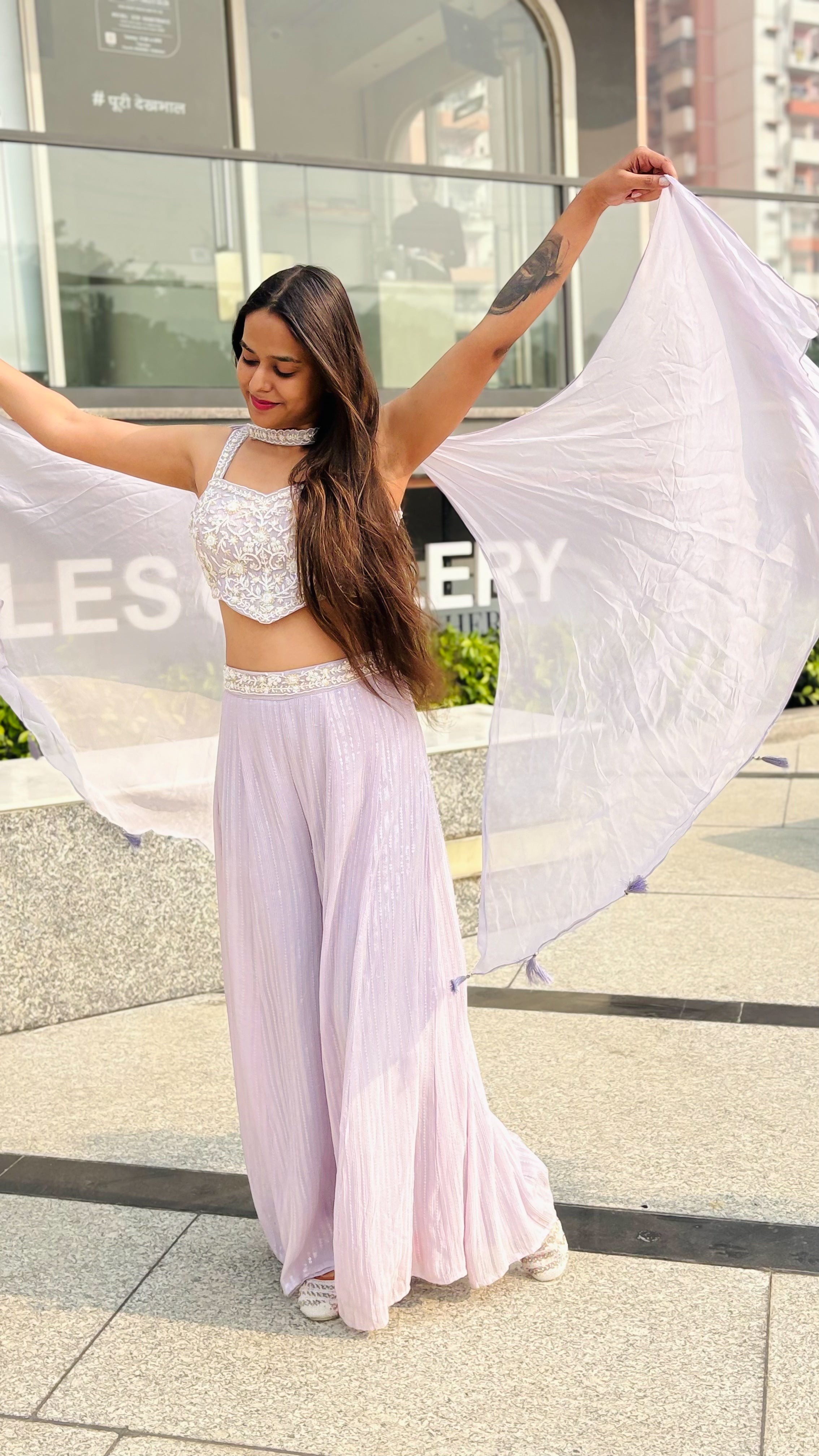 Lavender Whisper Pleat Set with Scalloped Top (269 M-129 )