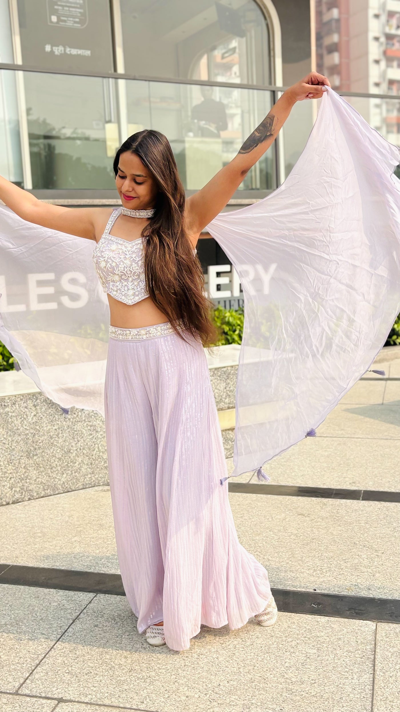 Lavender Whisper Pleat Set with Scalloped Top (269 M-129 )