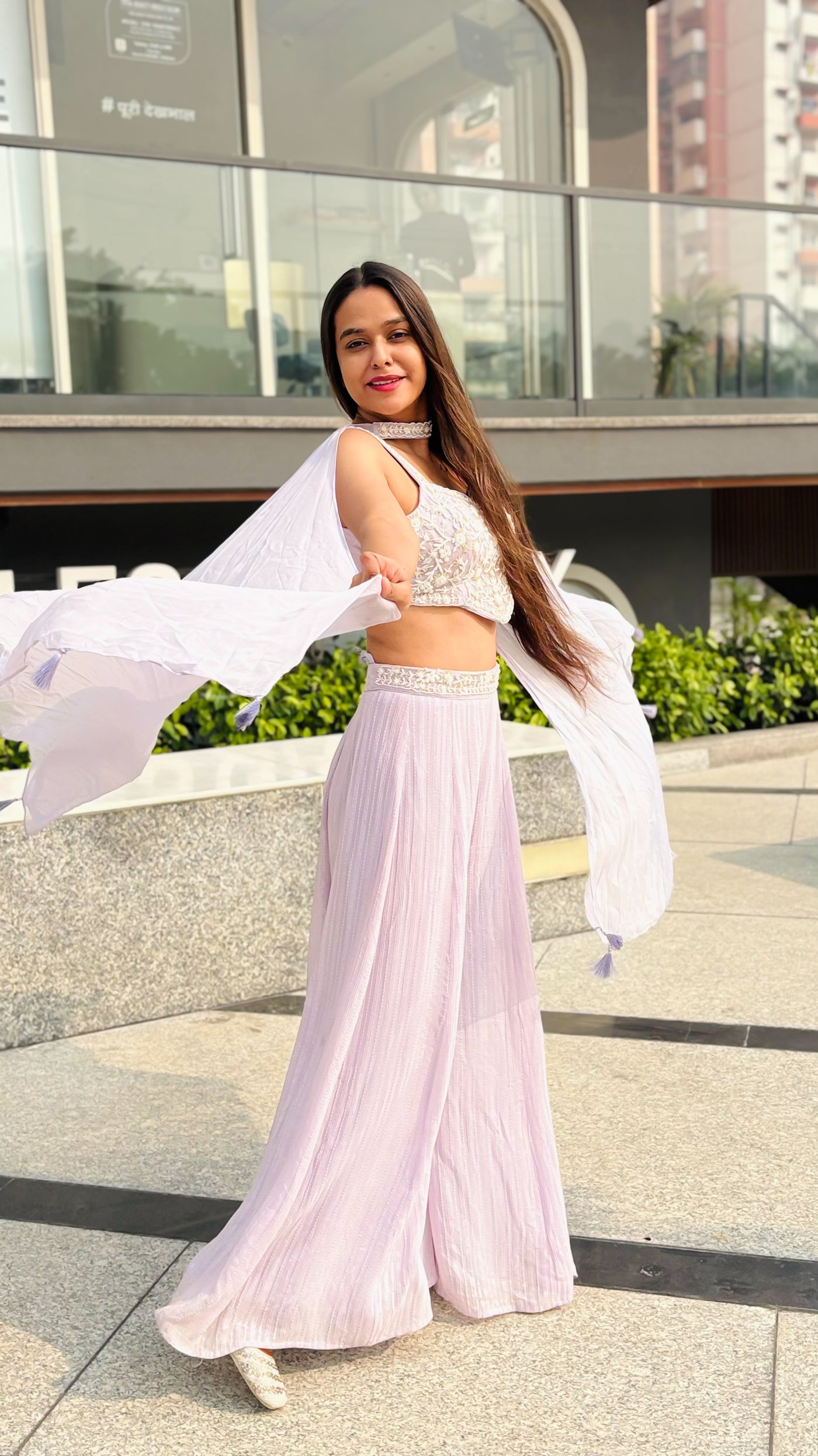 Lavender Whisper Pleat Set with Scalloped Top (269 M-129 )