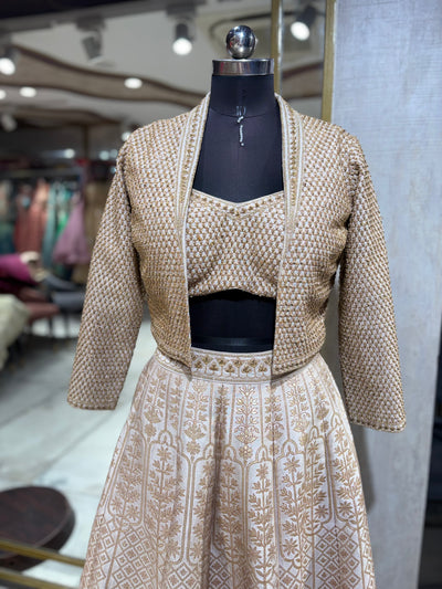 Ivory and Gold Opulent Lehenga Set with Jacket (VL-11018 GS-115)