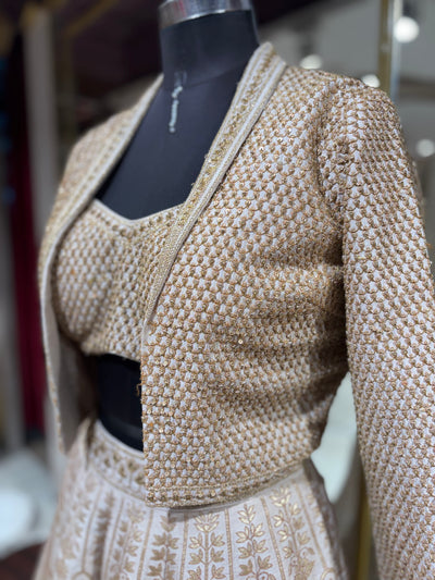 Ivory and Gold Opulent Lehenga Set with Jacket (VL-11018 GS-115)