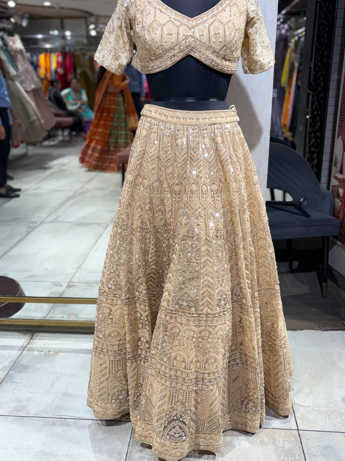 Champagne Gold Heavily Embellished Lehenga Set (55-1687 M-56)