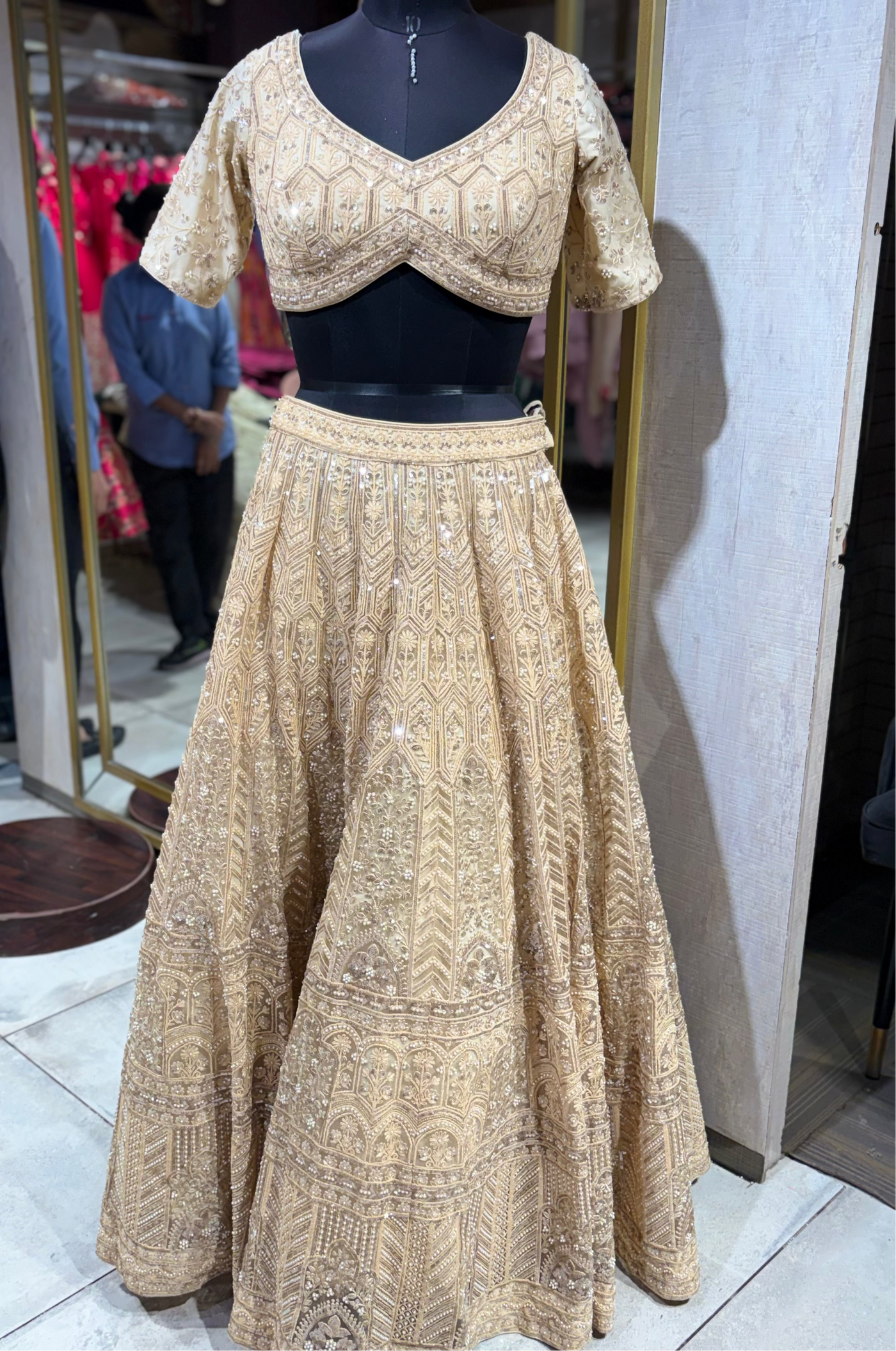 Champagne Gold Heavily Embellished Lehenga Set (55-1687 M-56)