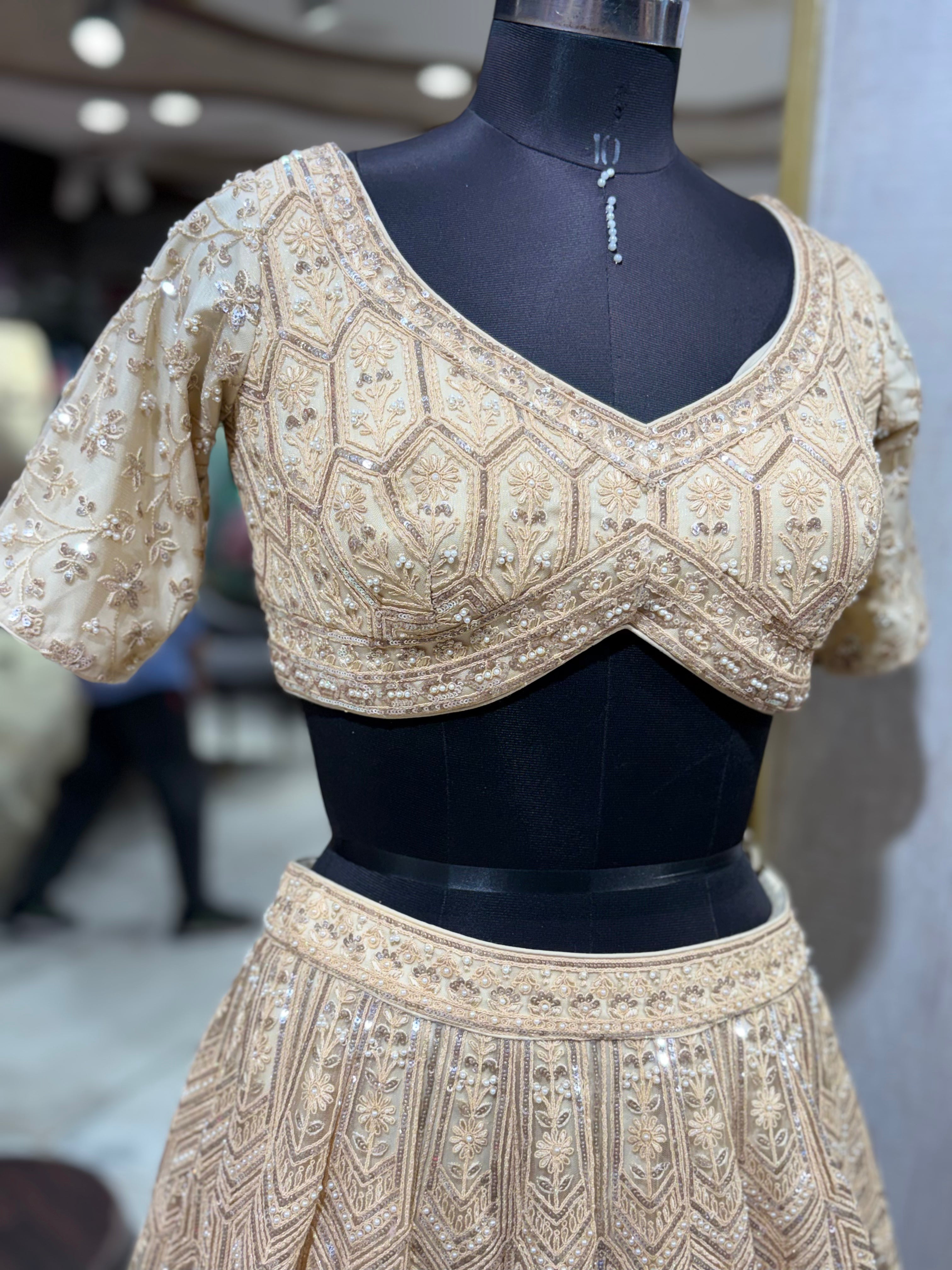 Champagne Gold Heavily Embellished Lehenga Set (55-1687 M-56)