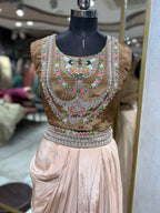 Golden-Brown Crop Top and Draped Skirt Set (467 B-120)