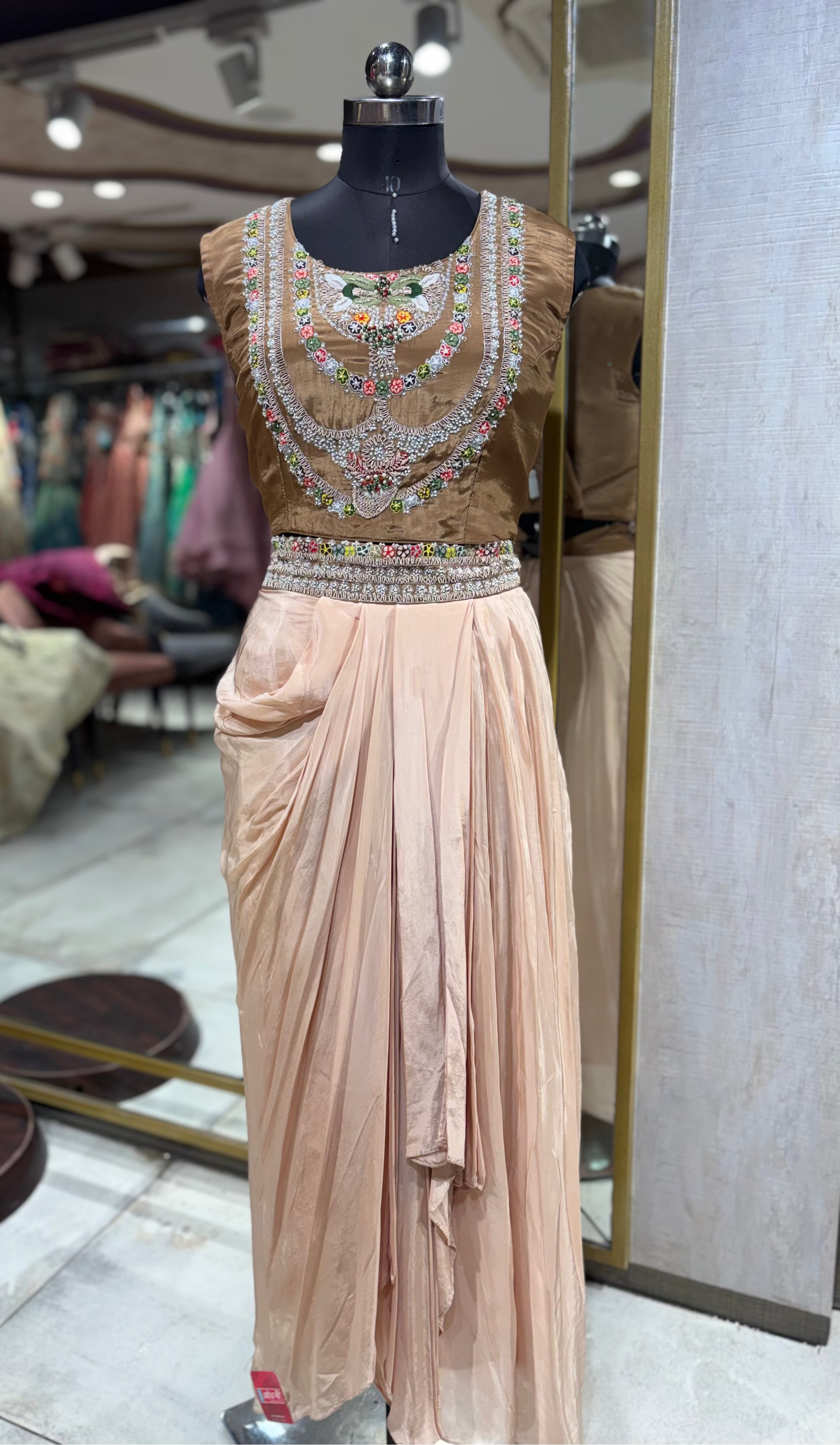 Golden-Brown Crop Top and Draped Skirt Set (467 B-120) Main image