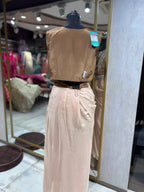 Golden-Brown Crop Top and Draped Skirt Set (467 B-120)