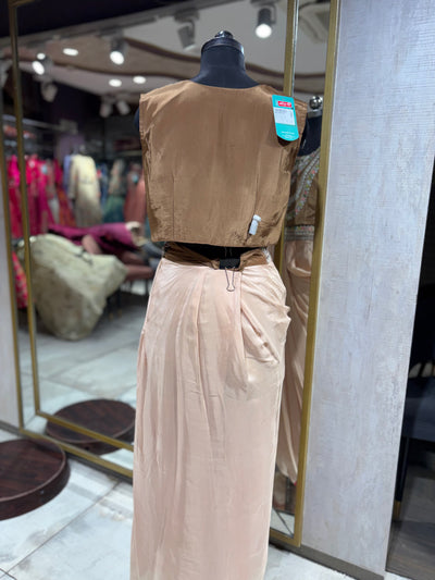 Golden-Brown Crop Top and Draped Skirt Set (467 B-120)