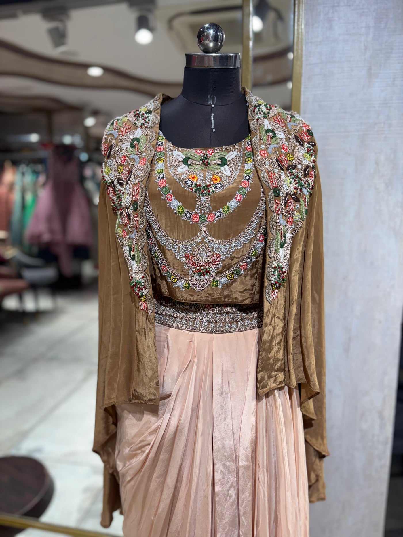 Golden-Brown Crop Top and Draped Skirt Set (467 B-120)