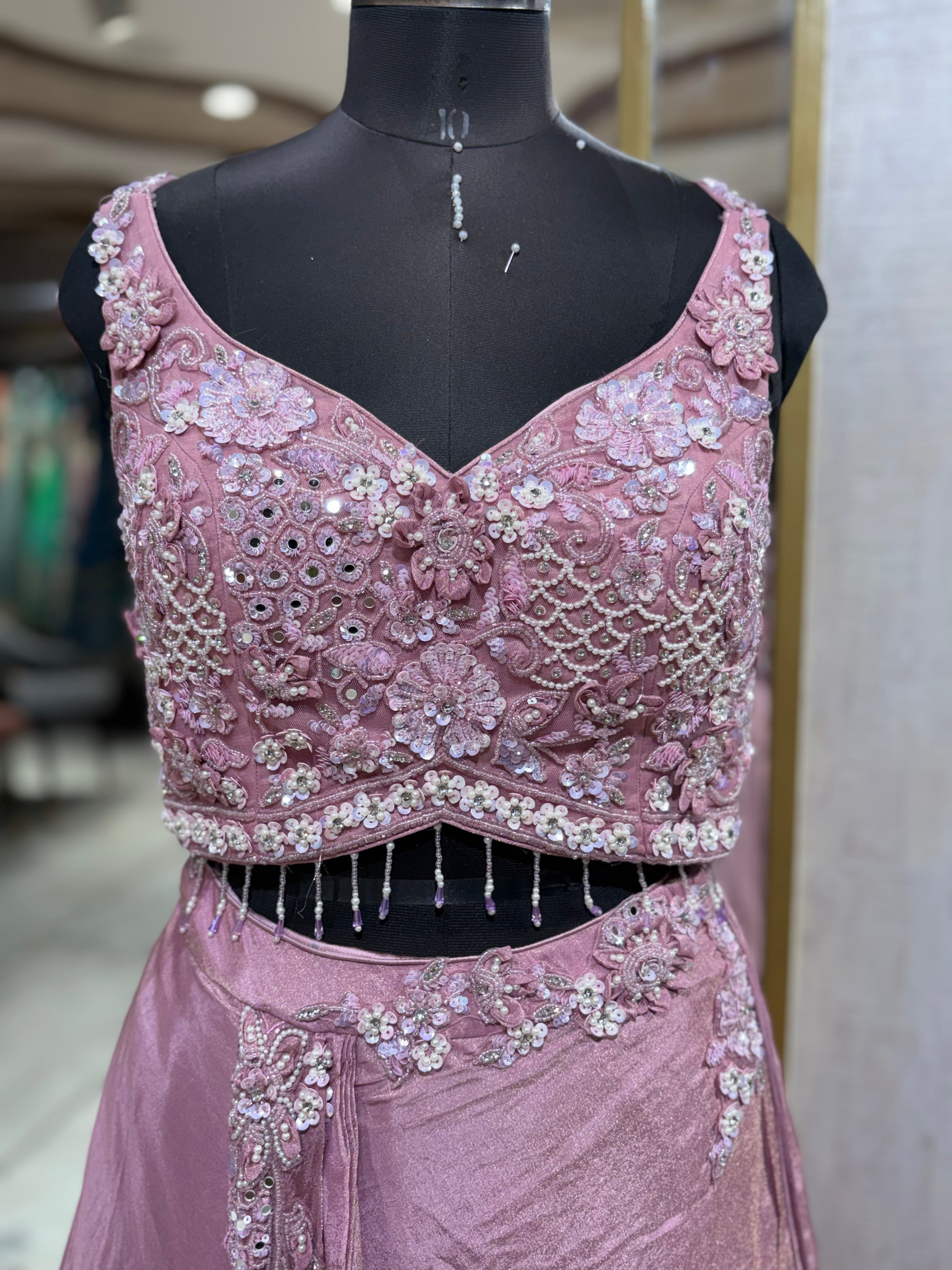 Dusky Pink Pre-Draped Saree Skirt (DS39 D-67) Secondary image