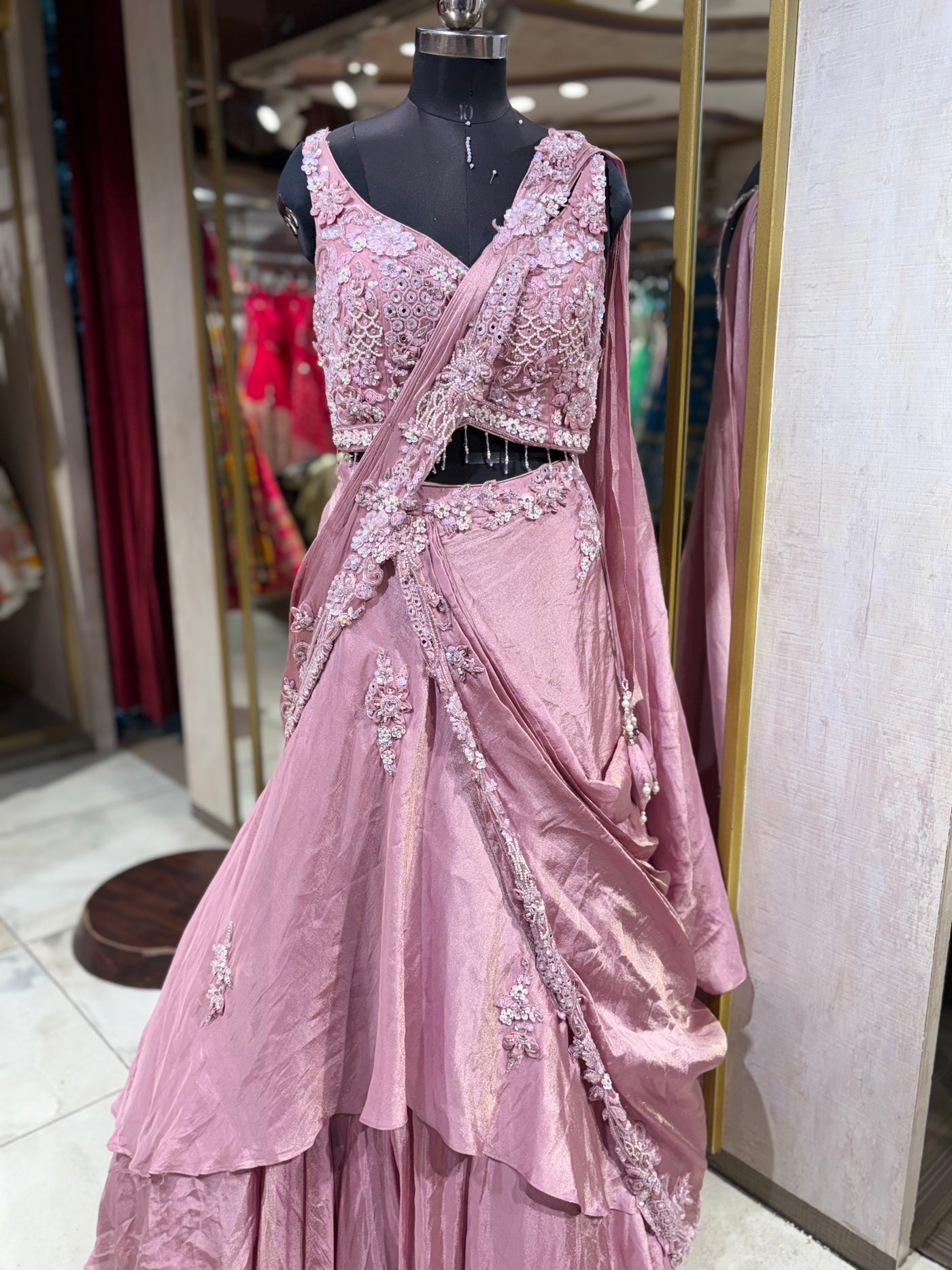 Dusky Pink Pre-Draped Saree Skirt (DS39 D-67)