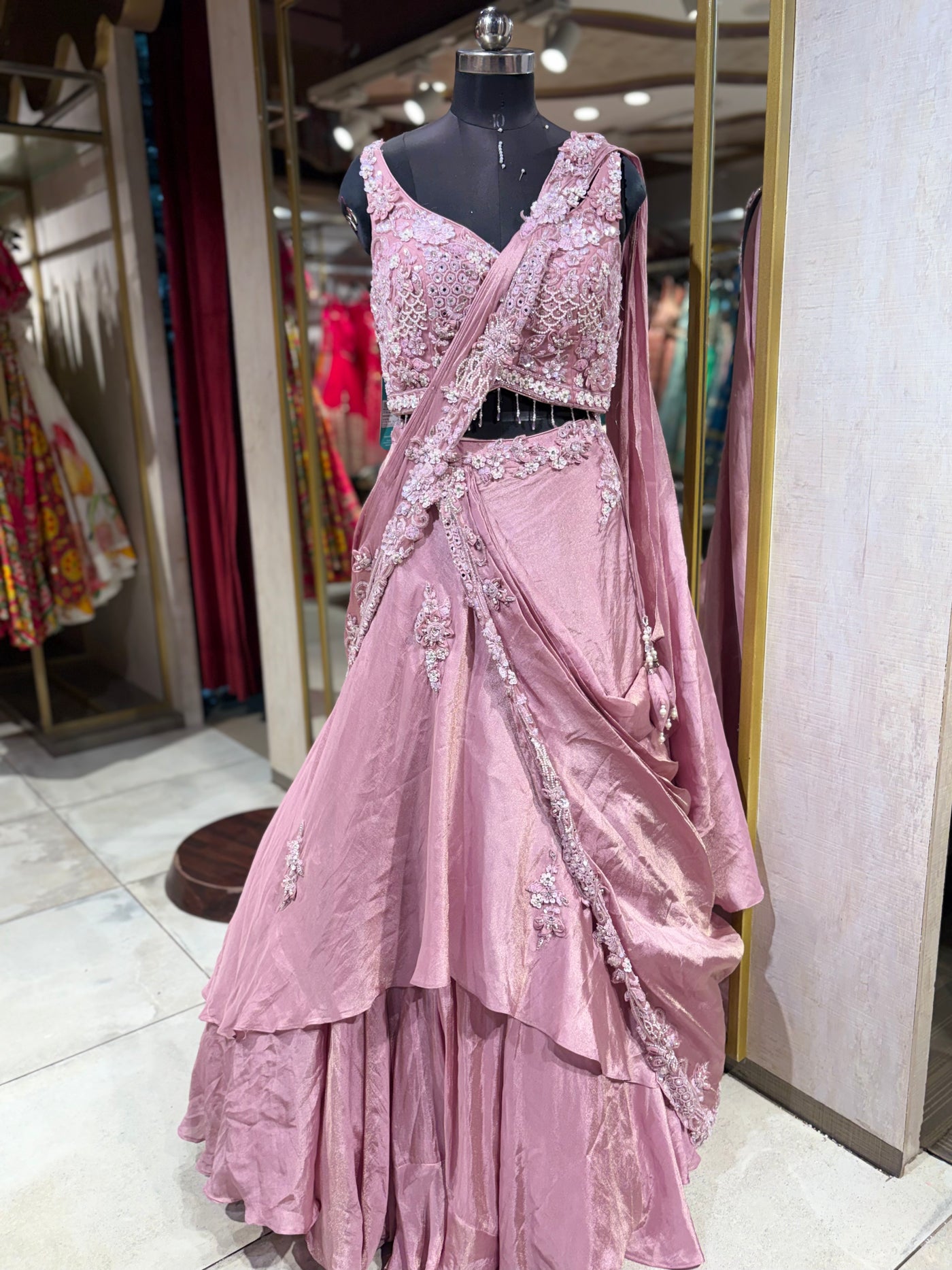 Dusky Pink Pre-Draped Saree Skirt (DS39 D-67)