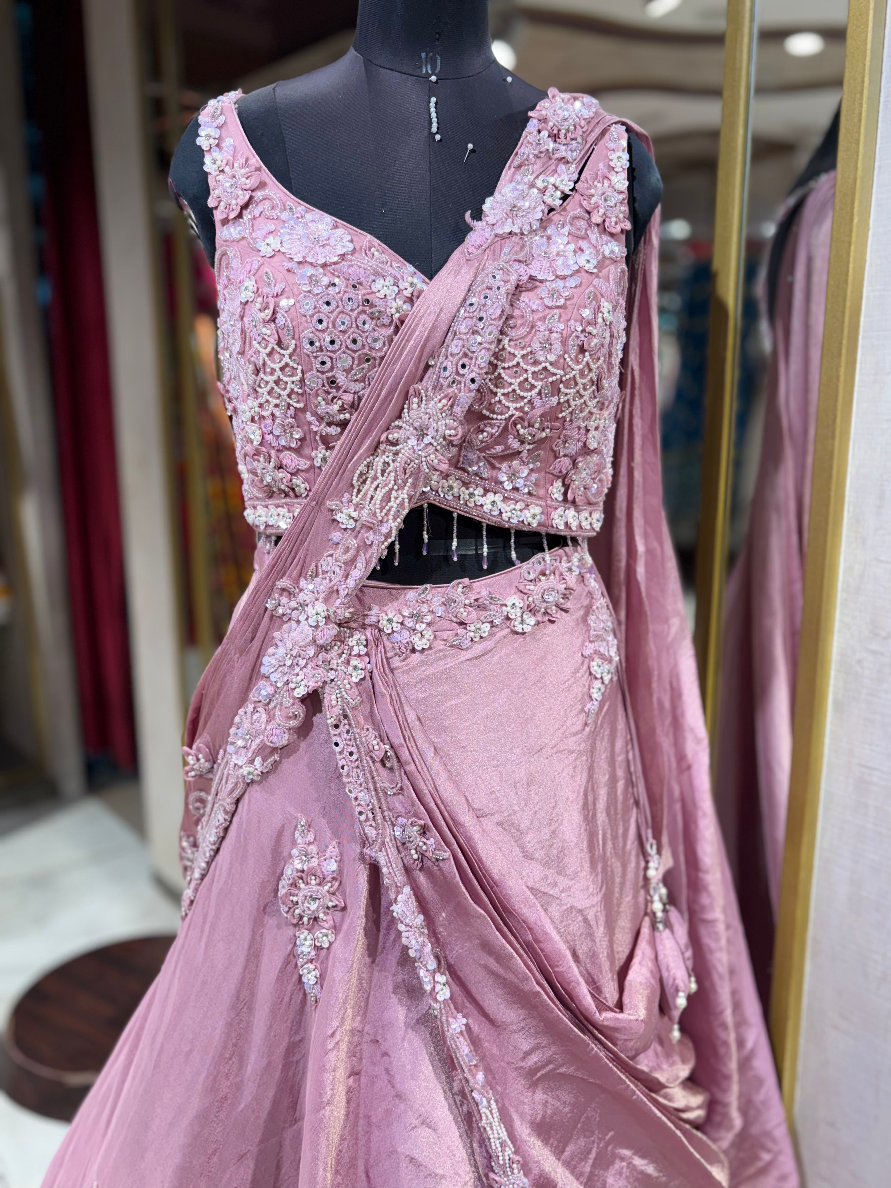 Dusky Pink Pre-Draped Saree Skirt (DS39 D-67)
