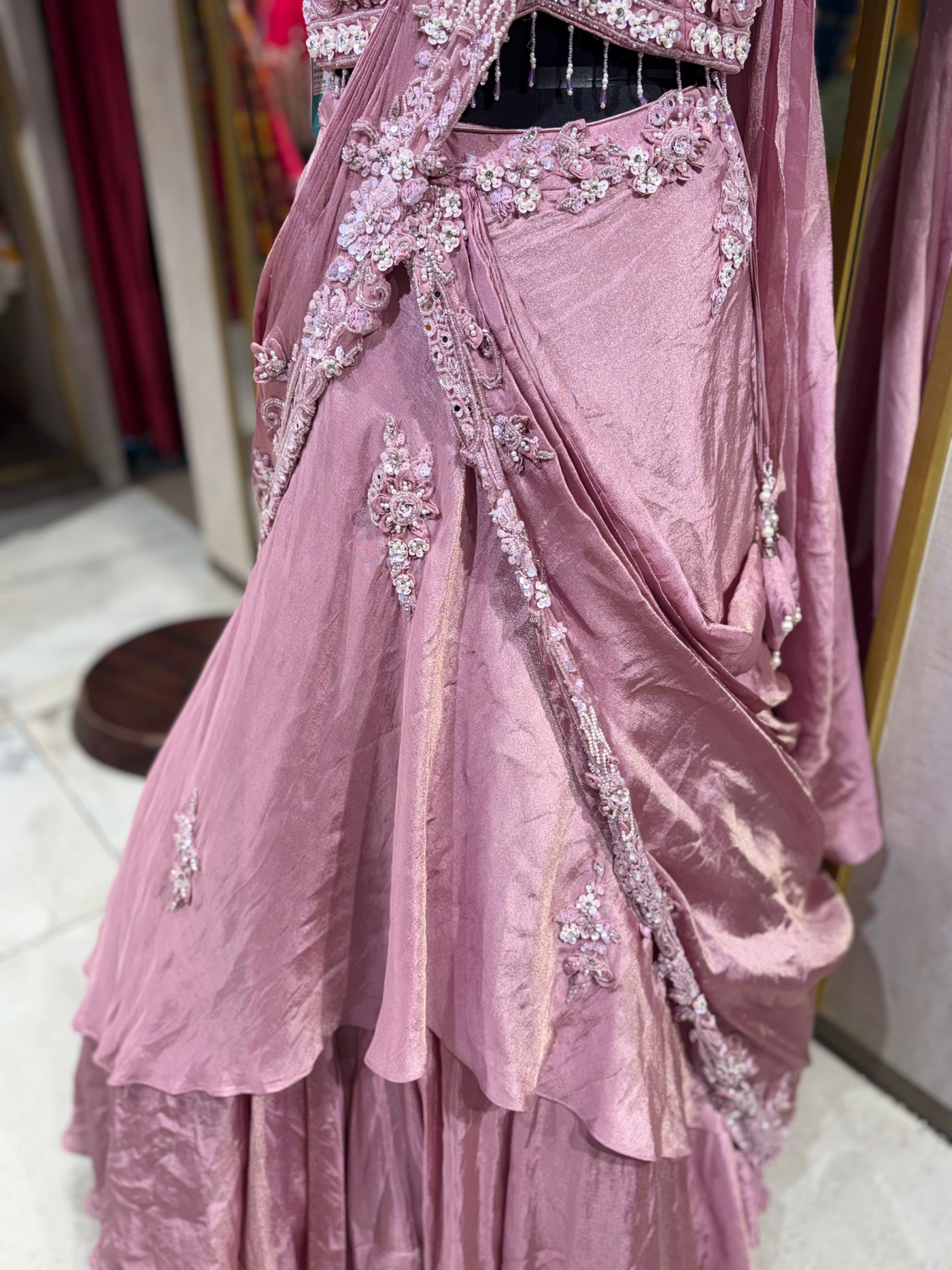 Dusky Pink Pre-Draped Saree Skirt (DS39 D-67)