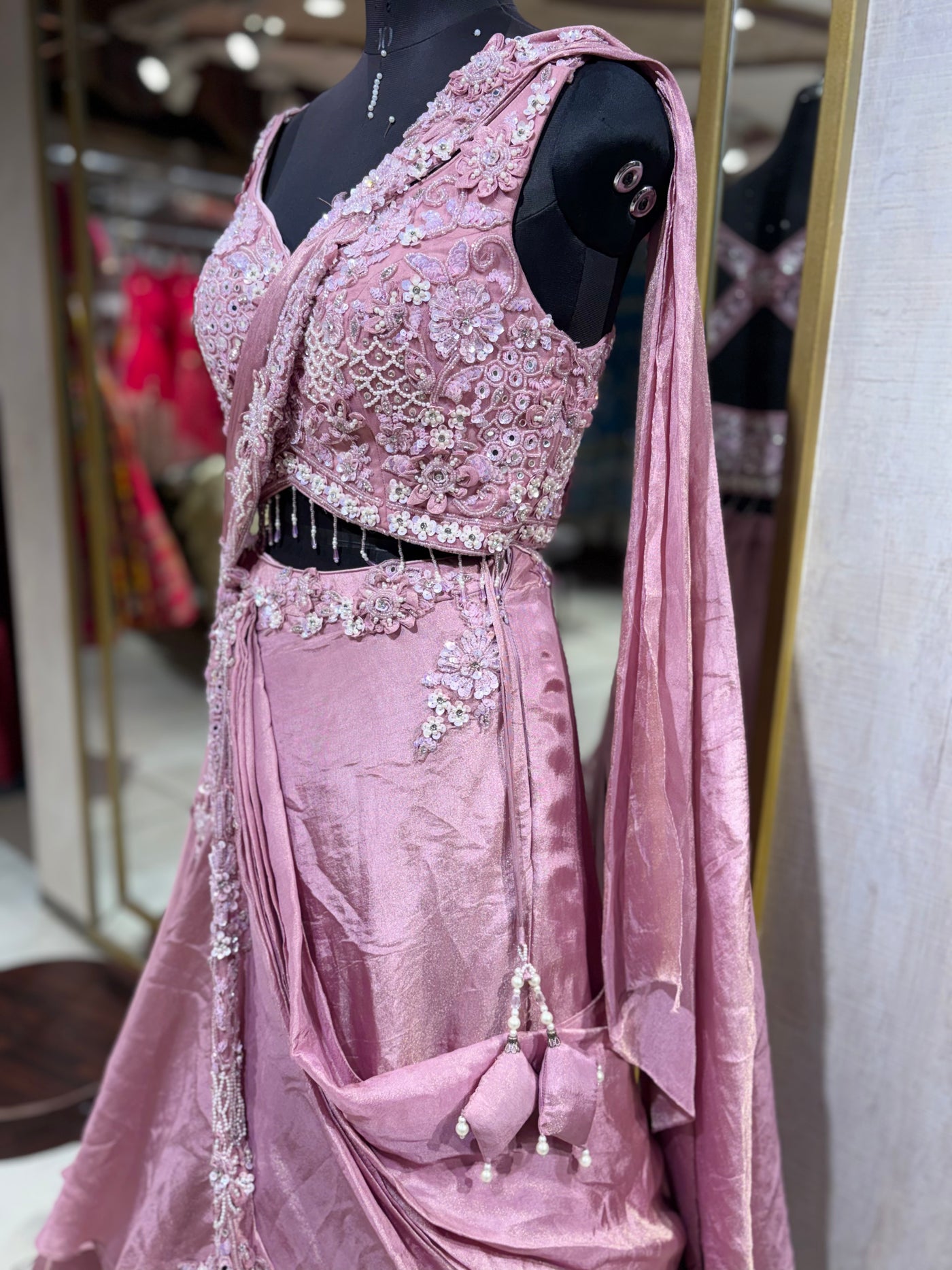 Dusky Pink Pre-Draped Saree Skirt (DS39 D-67)