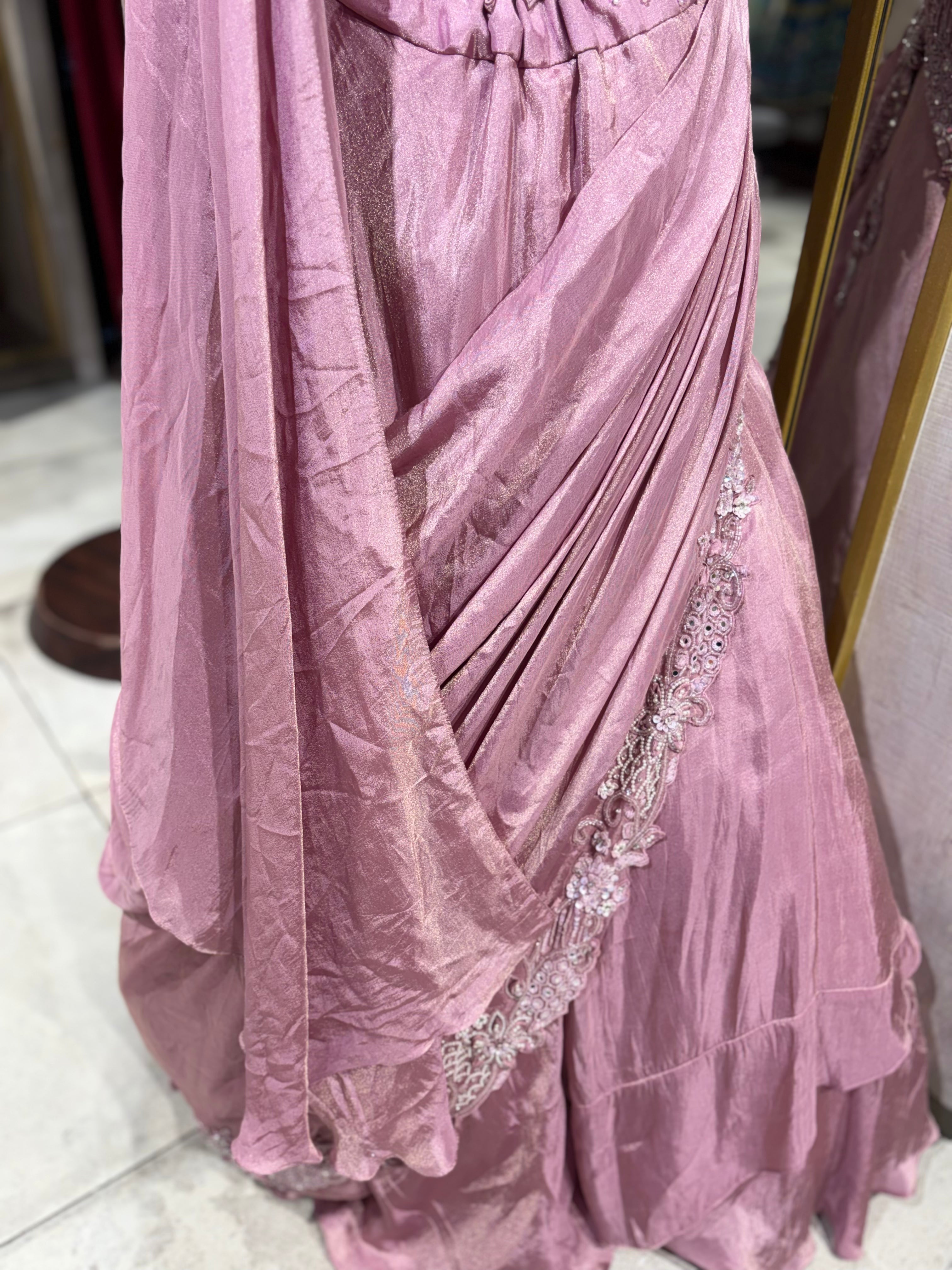 Dusky Pink Pre-Draped Saree Skirt (DS39 D-67)