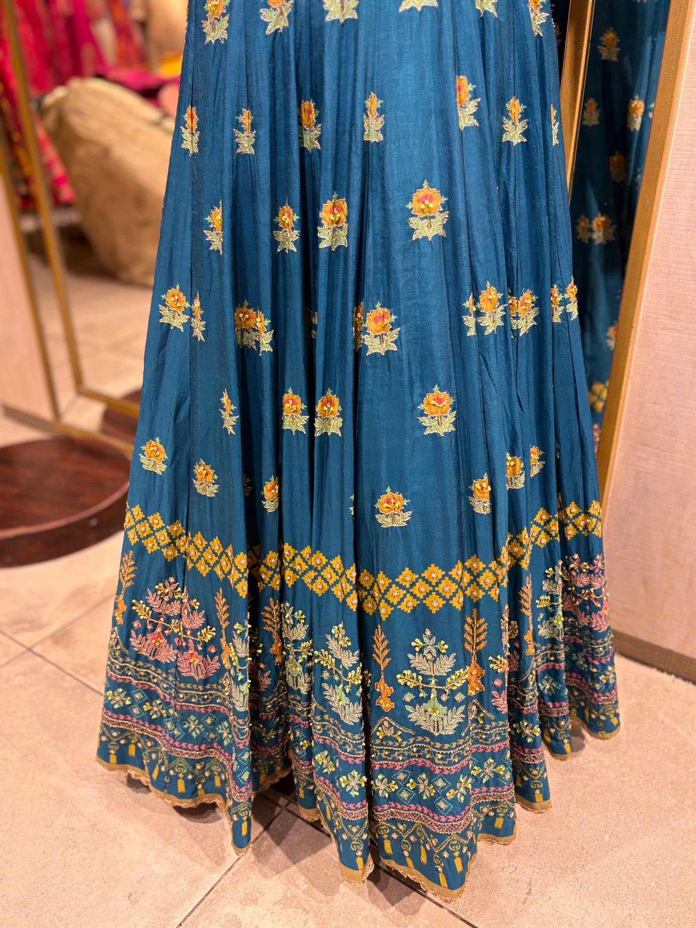 Teal Anarkali Gown with Floral Jaal (0675 R-38)