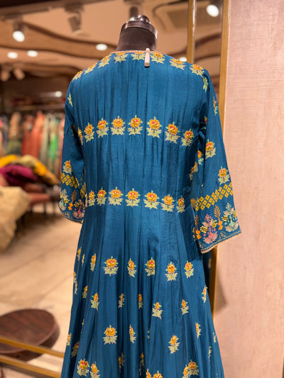 Teal Anarkali Gown with Floral Jaal (0675 R-38)