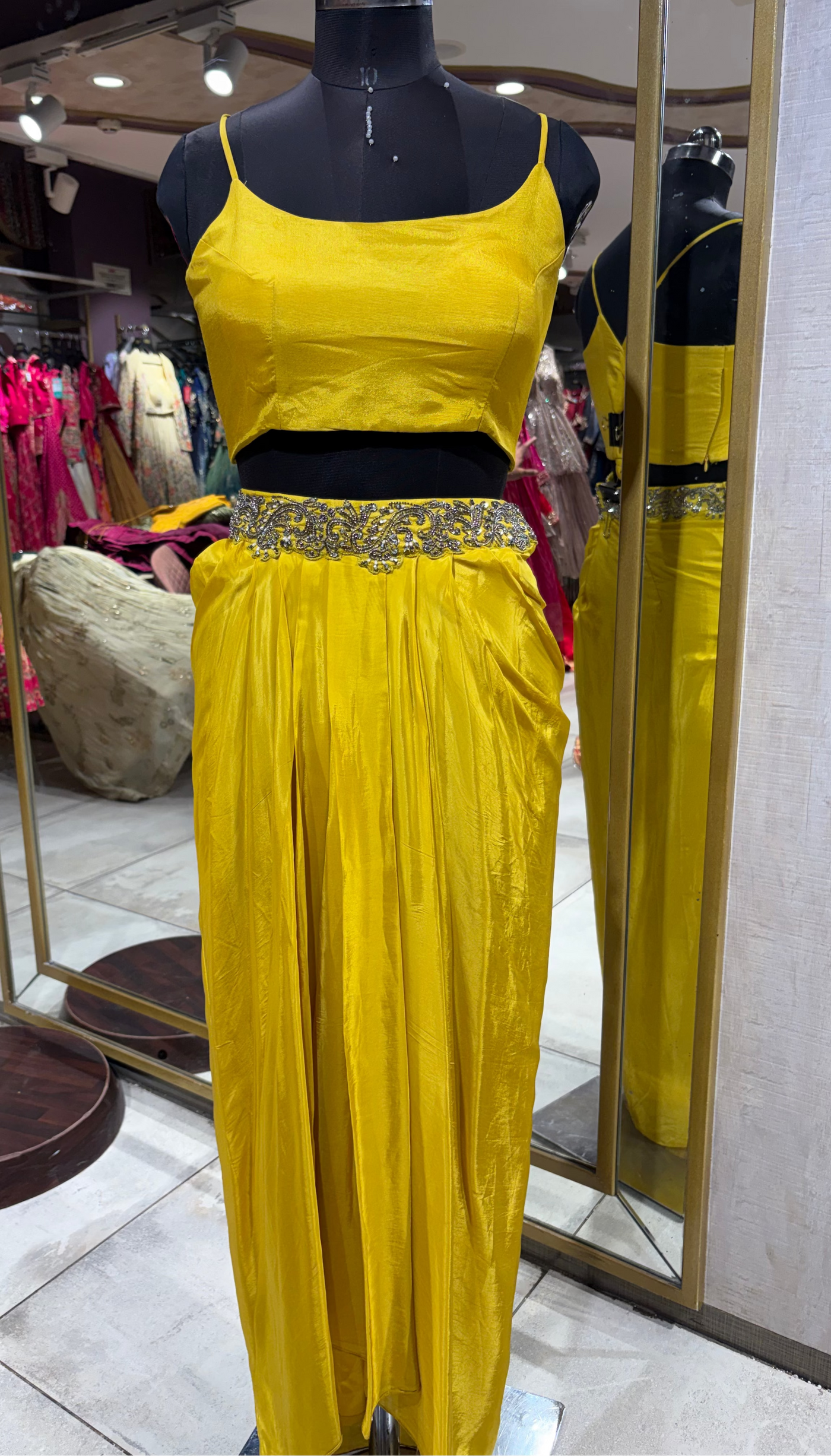 Bold Yellow Skirt Set with Embellished Jacket (21040 M-112)