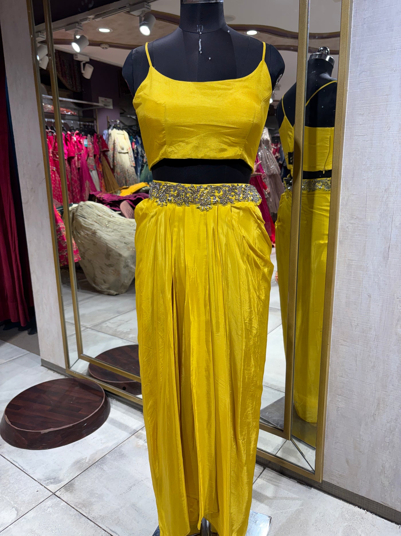 Bold Yellow Skirt Set with Embellished Jacket (21040 M-112)
