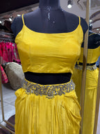 Bold Yellow Skirt Set with Embellished Jacket (21040 M-112)