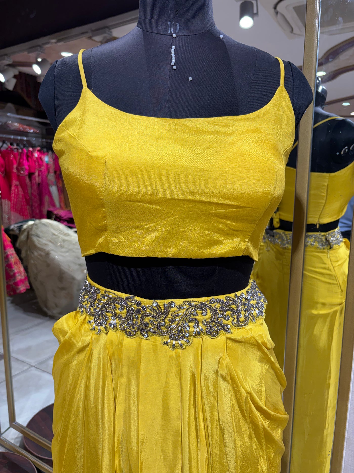 Bold Yellow Skirt Set with Embellished Jacket (21040 M-112)