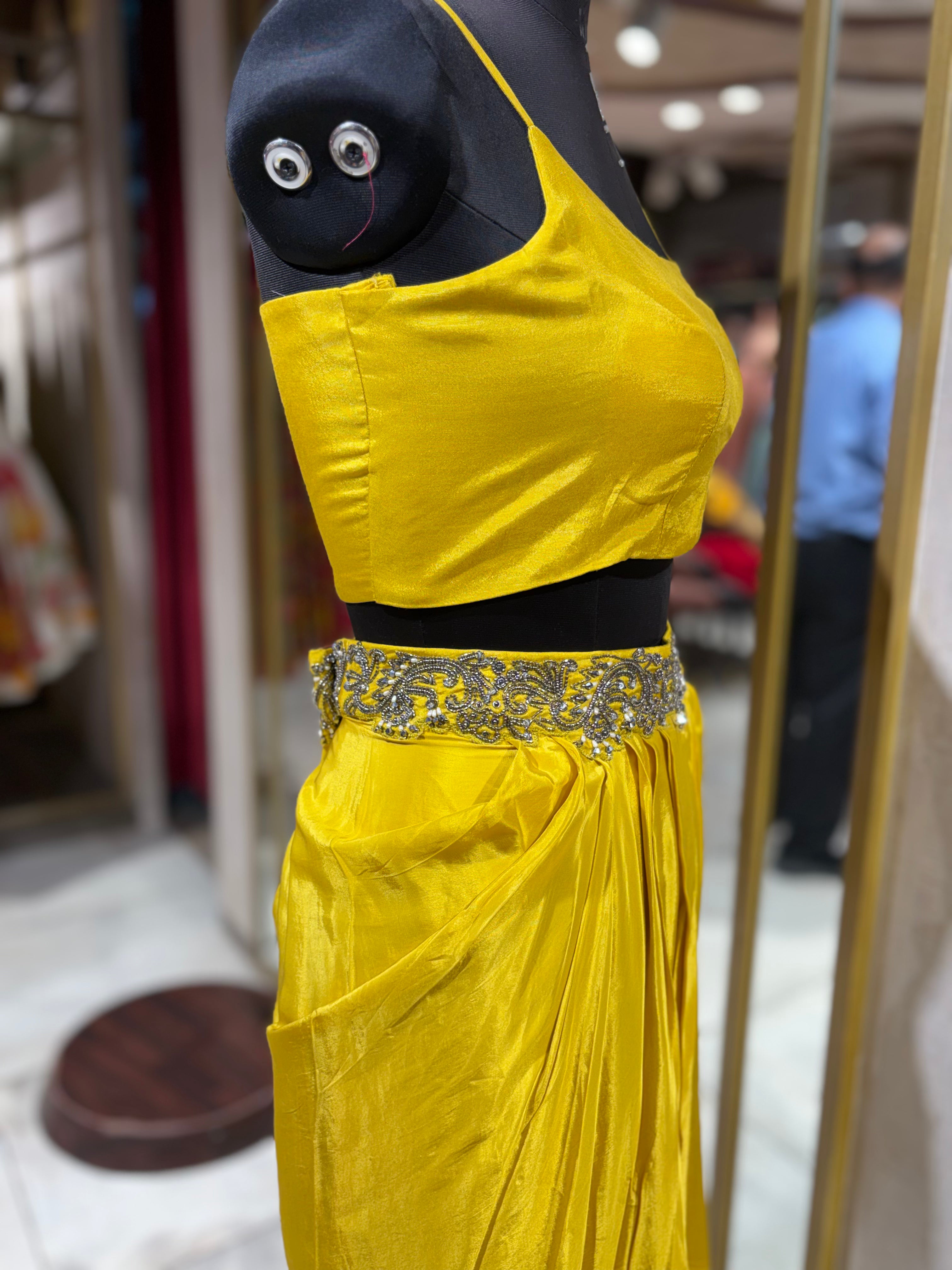 Bold Yellow Skirt Set with Embellished Jacket (21040 M-112)