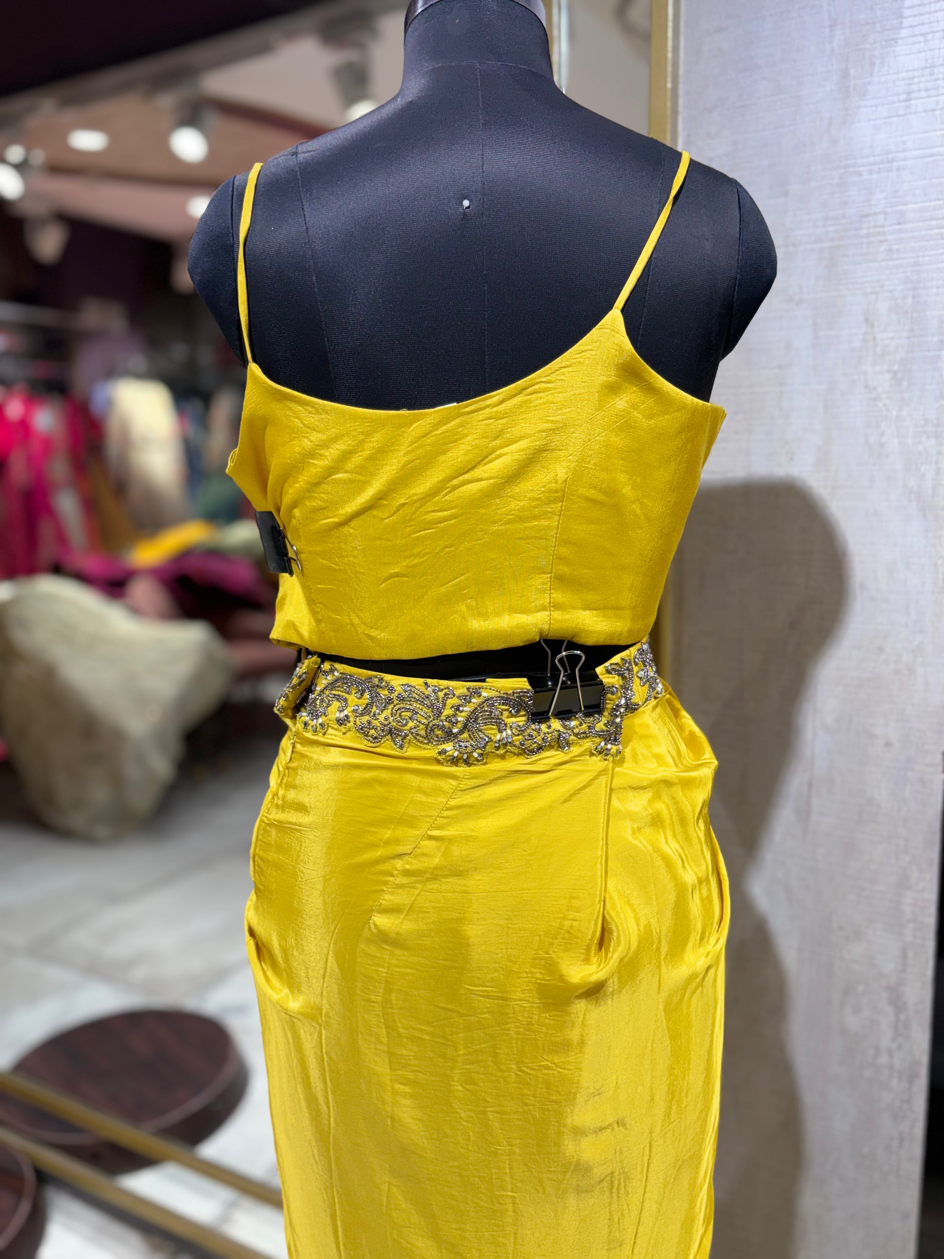 Bold Yellow Skirt Set with Embellished Jacket (21040 M-112)