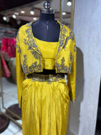 Bold Yellow Skirt Set with Embellished Jacket (21040 M-112)
