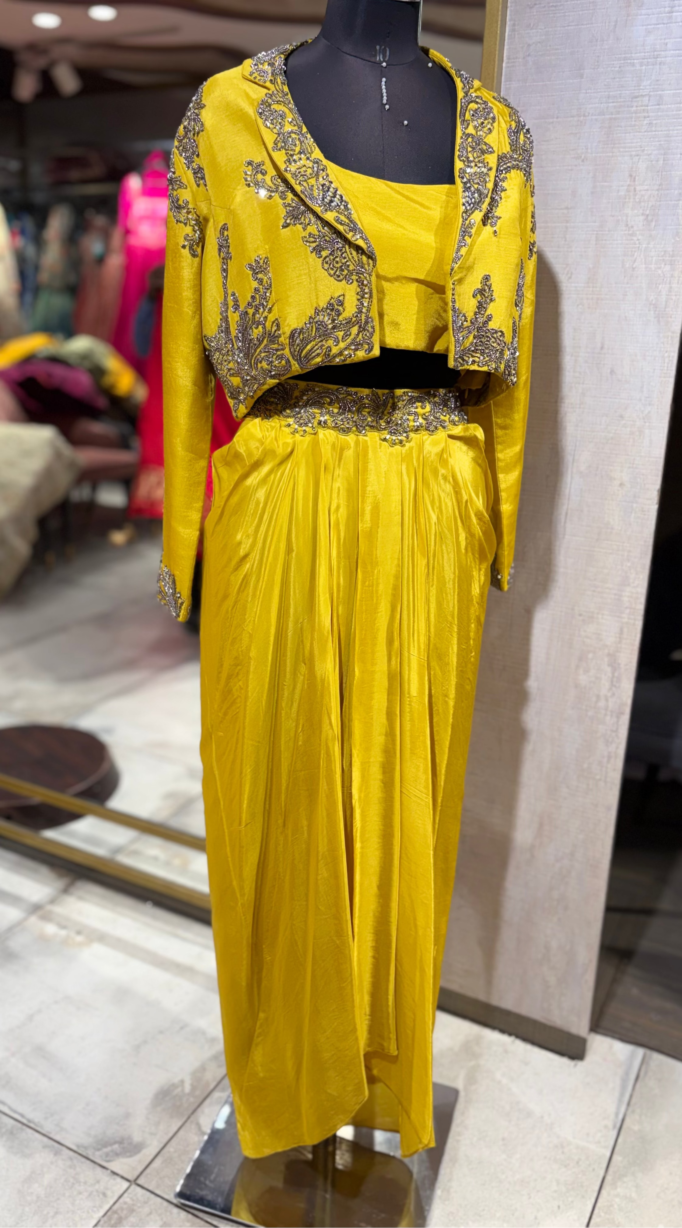 Bold Yellow Skirt Set with Embellished Jacket (21040 M-112) Main image