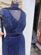 Midnight Blue Sequin Co-ord Set with Palazzo Pants (JM-2874 M-33)