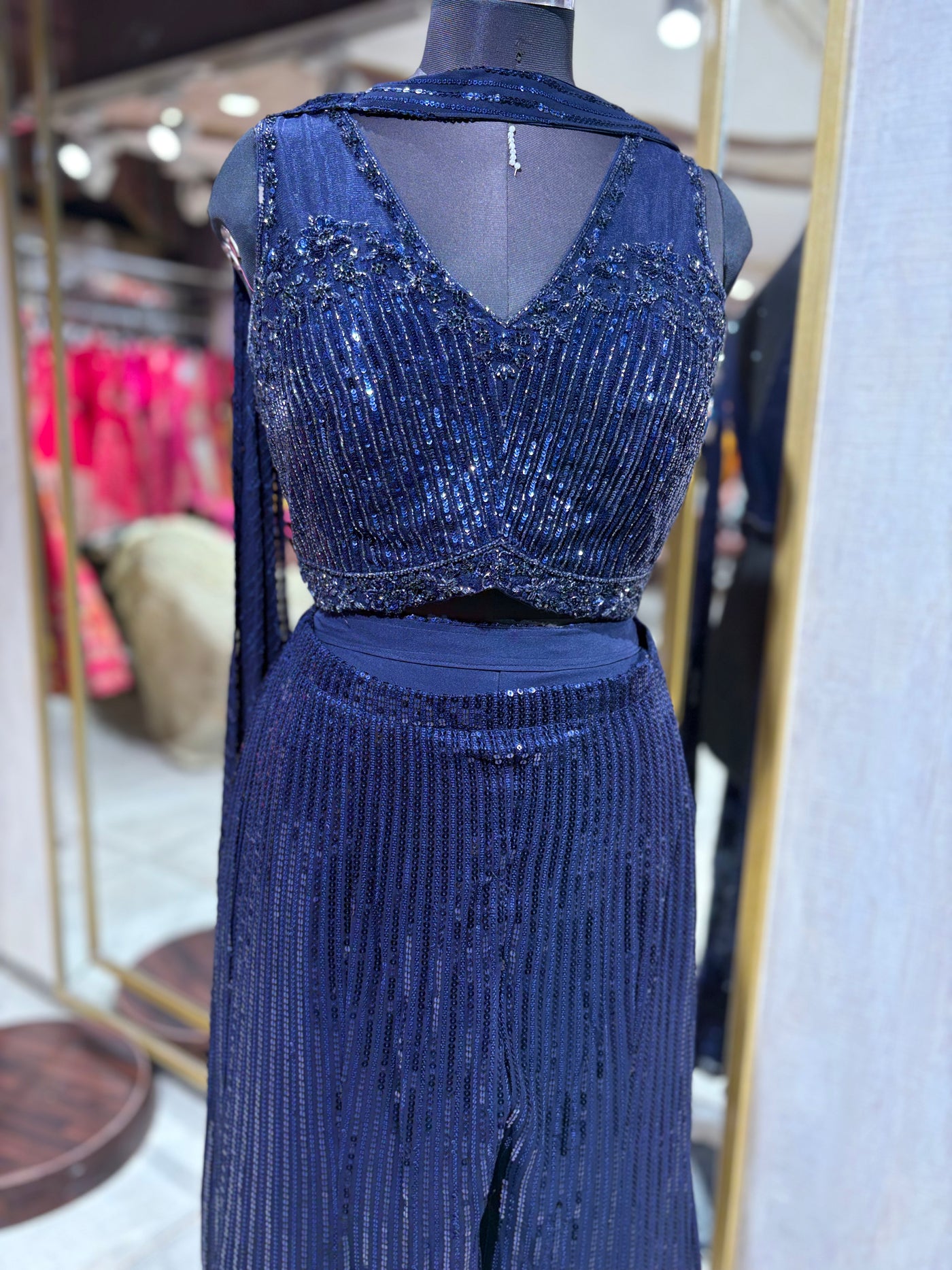 Midnight Blue Sequin Co-ord Set with Palazzo Pants (JM-2874 M-33)