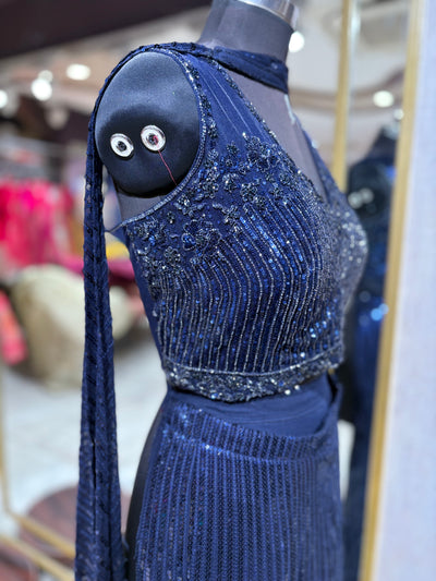 Midnight Blue Sequin Co-ord Set with Palazzo Pants (JM-2874 M-33)