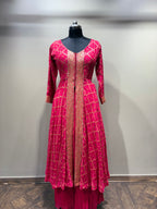 Rani Pink Anarkali Suit with Gold Brocade (Kurti and Dupatta) - 3142 M-108