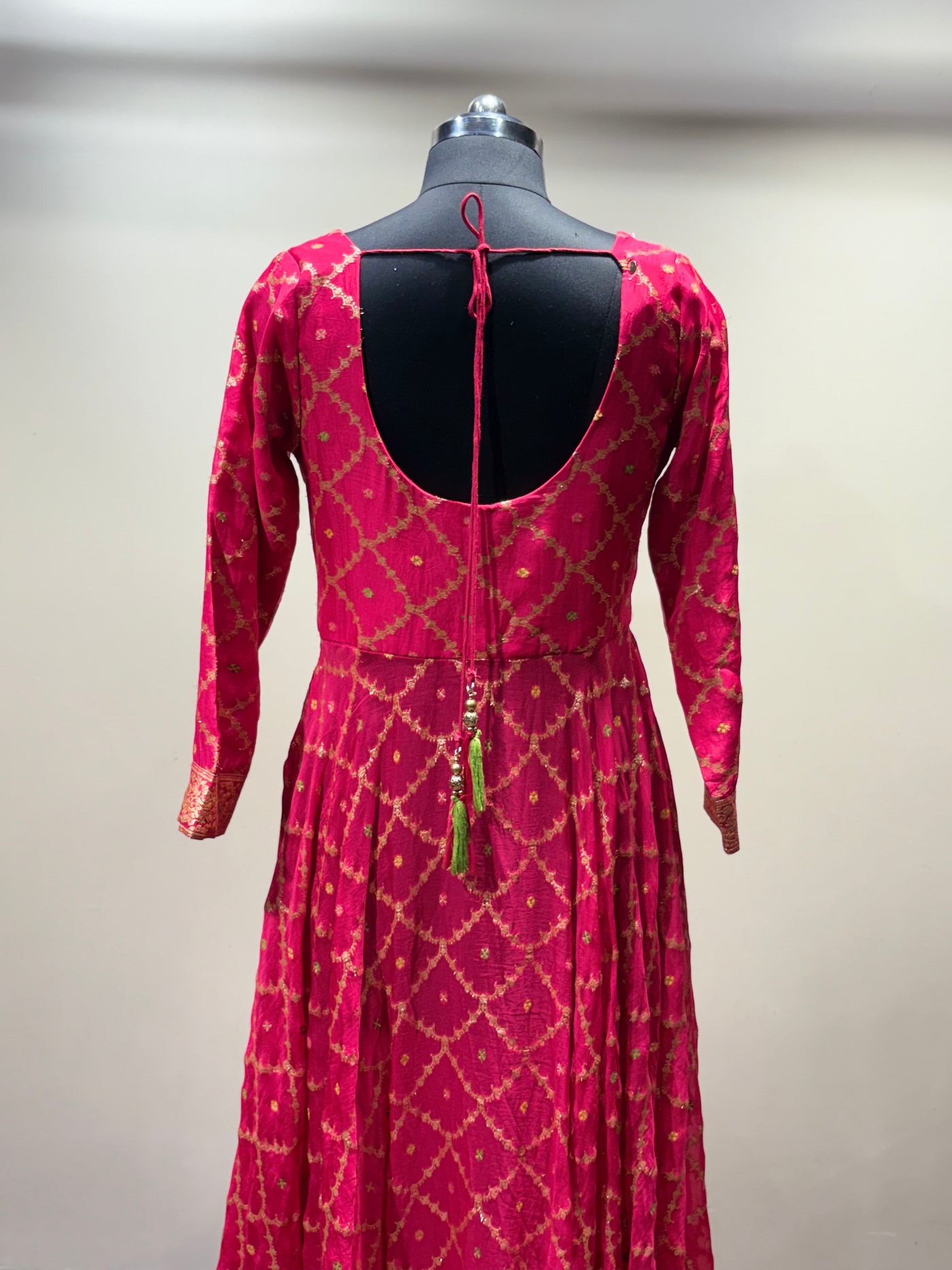 Rani Pink Anarkali Suit with Gold Brocade (Kurti and Dupatta) - 3142 M-108