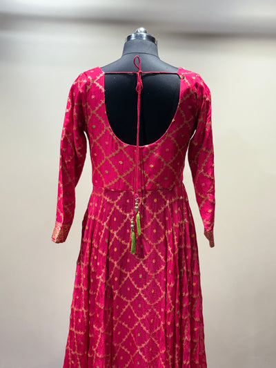 Rani Pink Anarkali Suit with Gold Brocade (Kurti and Dupatta) - 3142 M-108