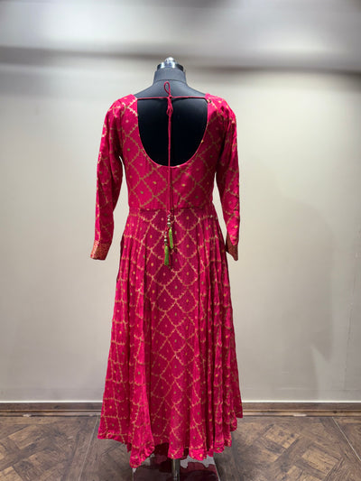 Rani Pink Anarkali Suit with Gold Brocade (Kurti and Dupatta) - 3142 M-108