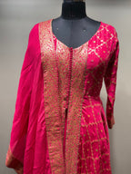Rani Pink Anarkali Suit with Gold Brocade (Kurti and Dupatta) - 3142 M-108