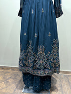 Dusky Blue Floral Print Kurti and Palazzo Suit (559 XL GA-21)