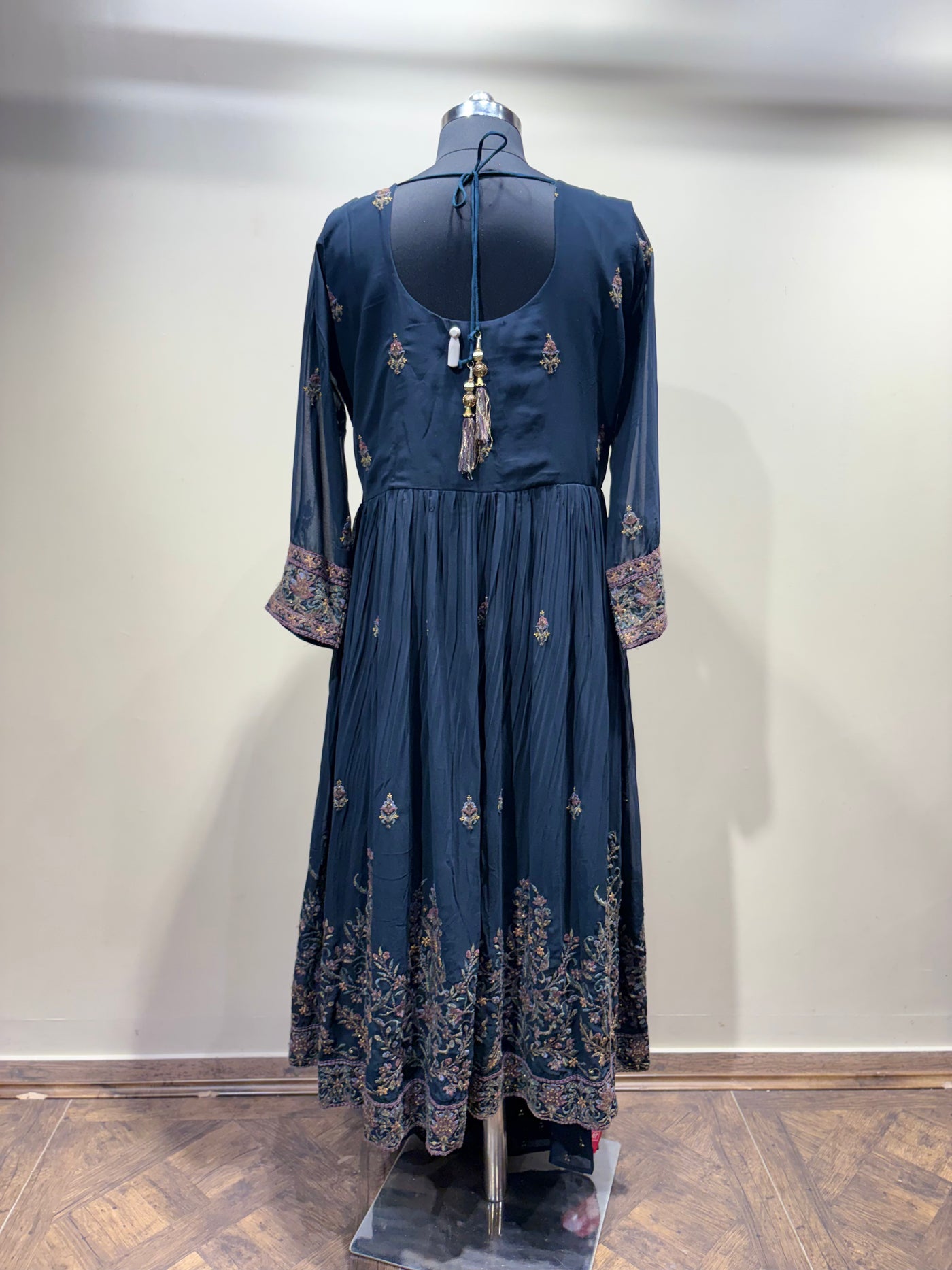 Dusky Blue Floral Print Kurti and Palazzo Suit (559 XL GA-21)