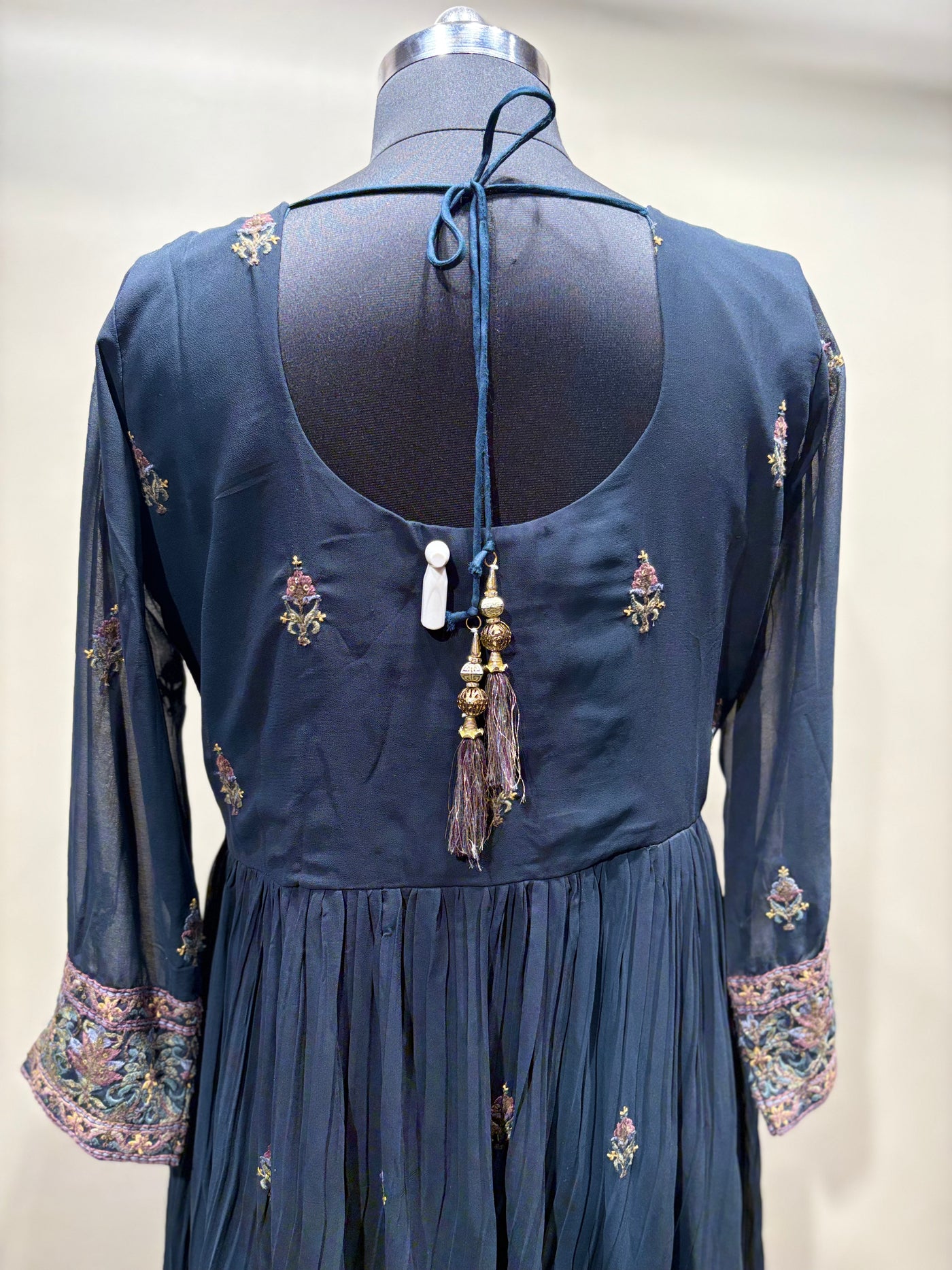 Dusky Blue Floral Print Kurti and Palazzo Suit (559 XL GA-21)