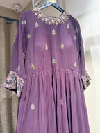 Dusky Blue Floral Print Kurti and Palazzo Suit (559 XL GA-21)