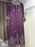 Dusky Blue Floral Print Kurti and Palazzo Suit (559 XL GA-21)