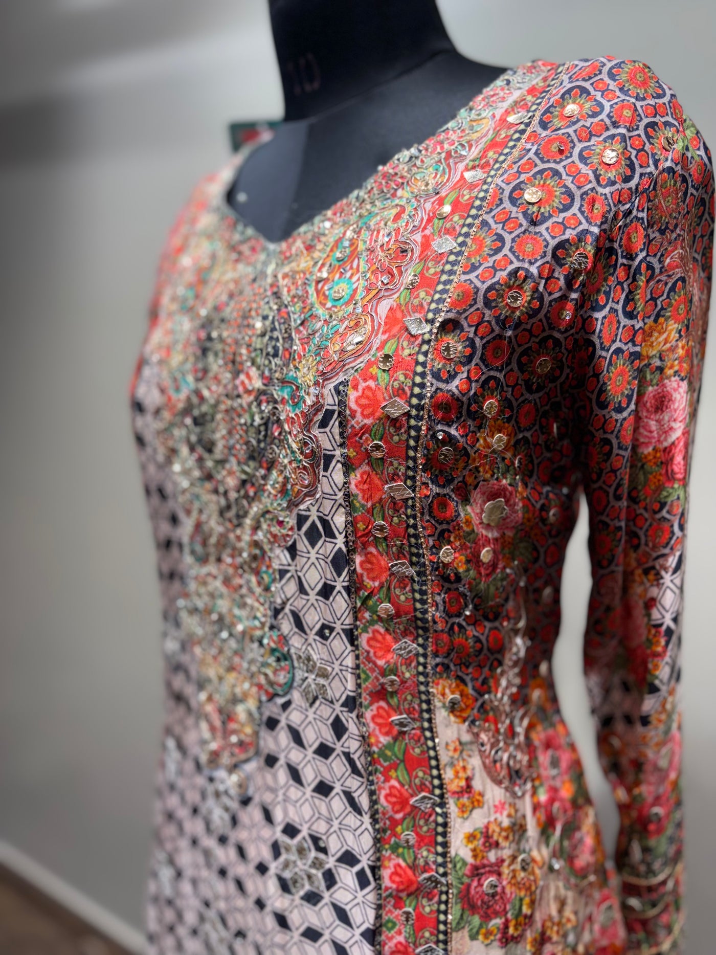 Intricate Floral and Geometric Print Kurti Set (SN-1889 D-20)