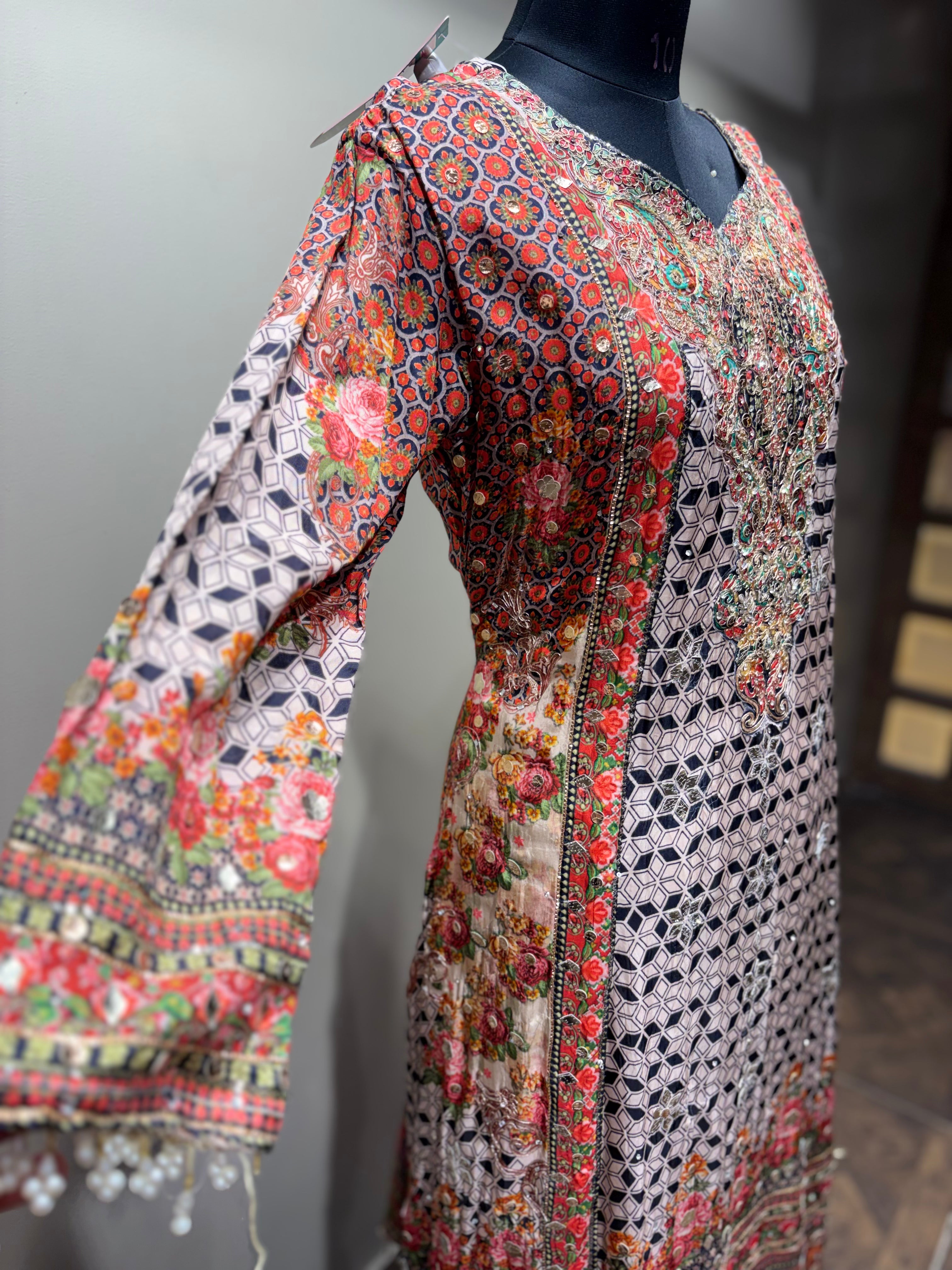 Intricate Floral and Geometric Print Kurti Set (SN-1889 D-20)