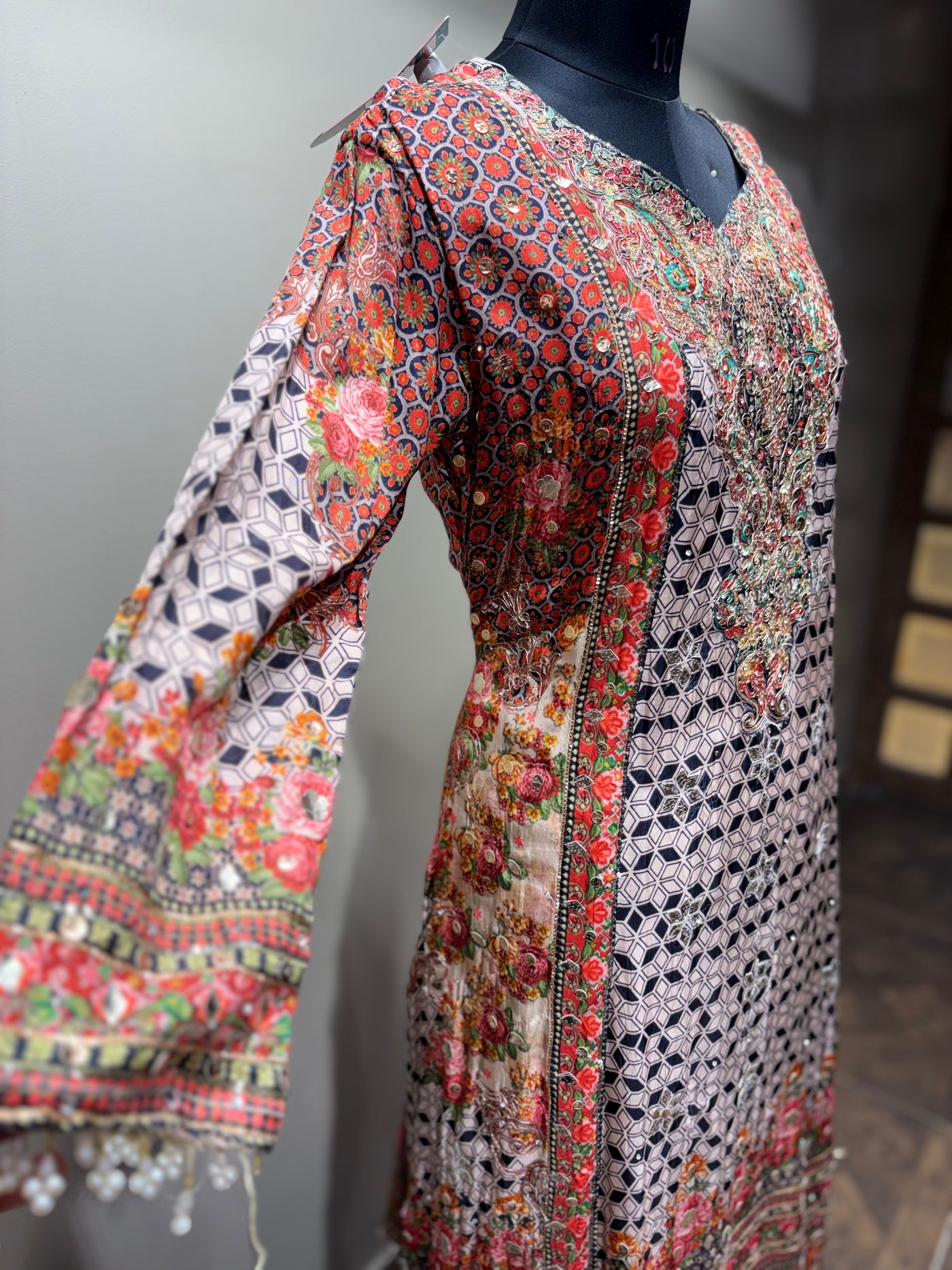 Intricate Floral and Geometric Print Kurti Set (SN-1889 D-20)