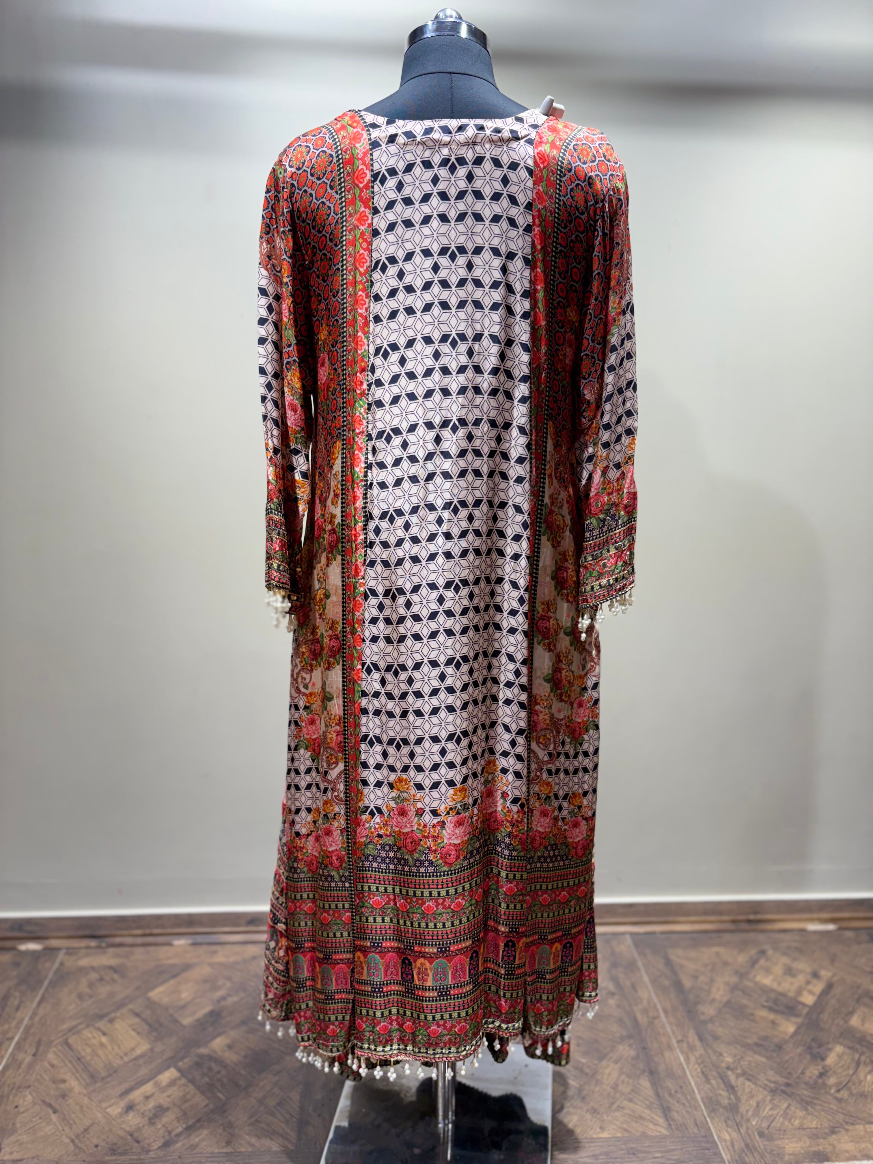 Intricate Floral and Geometric Print Kurti Set (SN-1889 D-20)