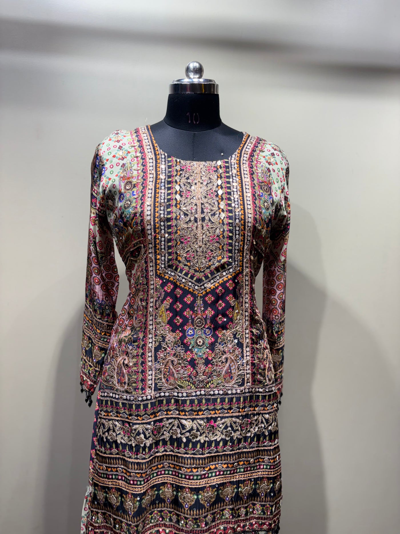 Intricate Paisley and Geometric Print Kurti Set with Tiered Sharara (1893 D-20)