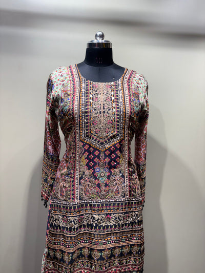 Intricate Paisley and Geometric Print Kurti Set with Tiered Sharara (1893 D-20)