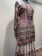 Intricate Paisley and Geometric Print Kurti Set with Tiered Sharara (1893 D-20)